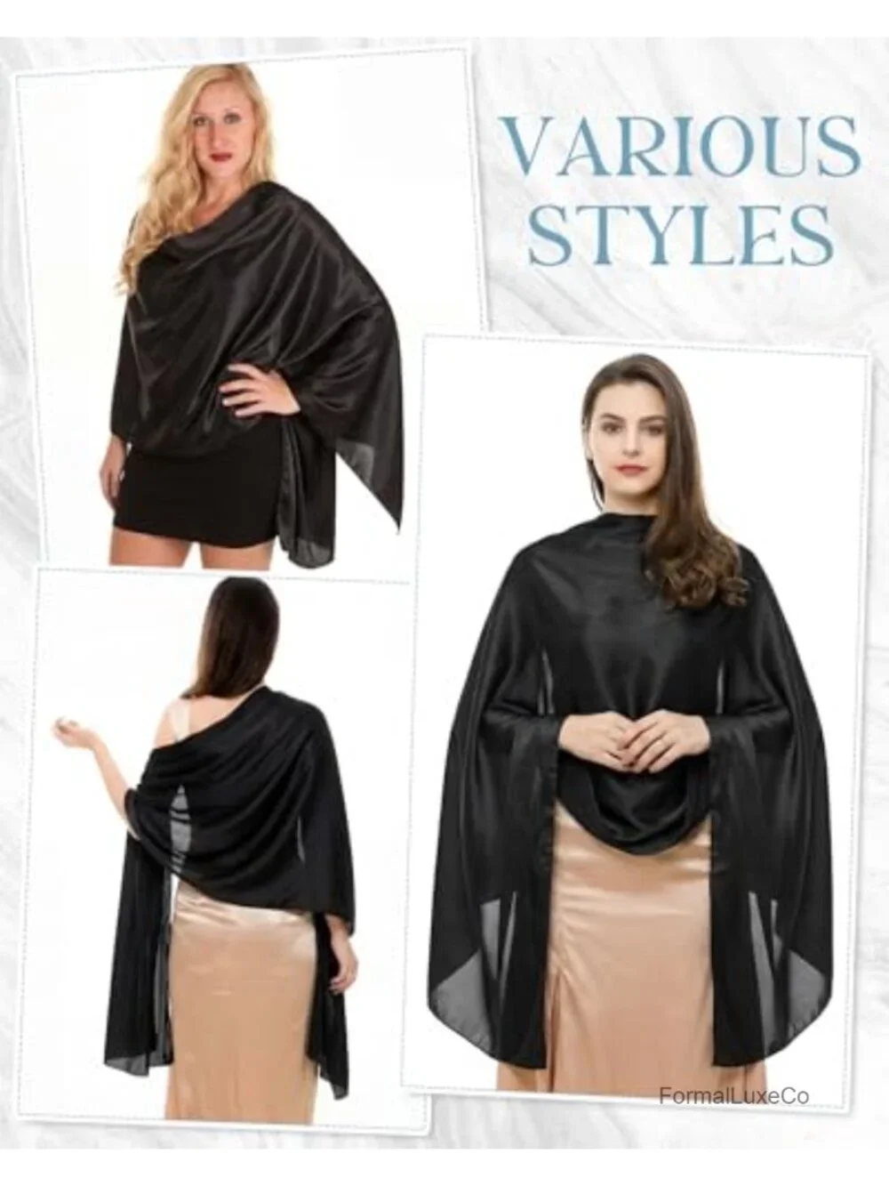 Satin Shawl Wrap for Evening Dresses Elegant Soft Silky Wedding Bridal Scarf